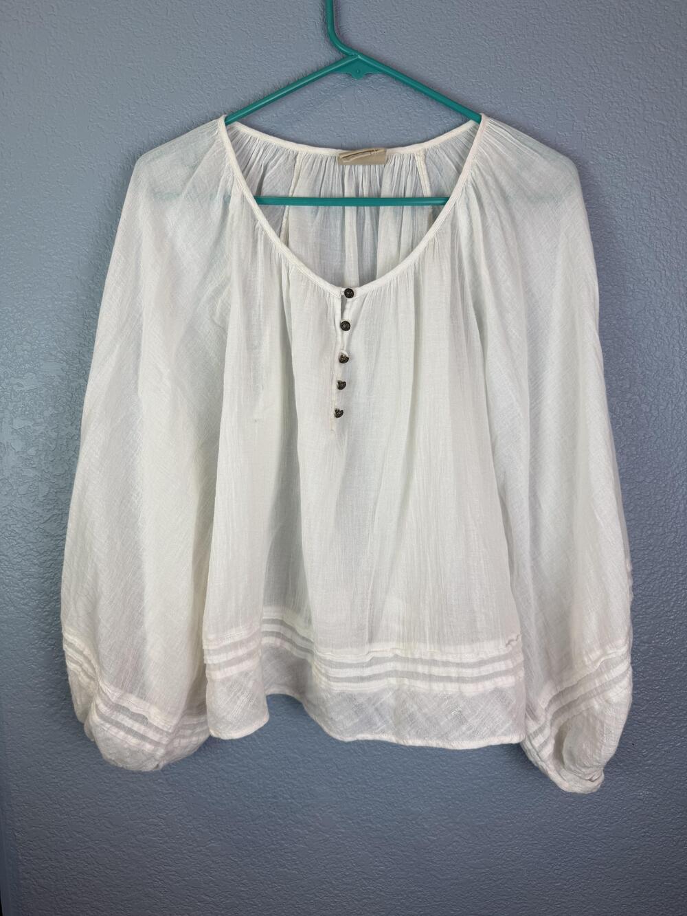 Vanessa Virginia Peasant Blouse Womens XS Boho Button Top Sheer Sleeve Blouson